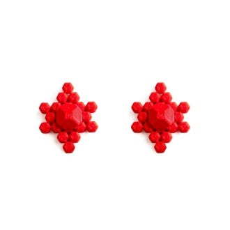 3D Printed Stone-shaped Stud Earrings, Red