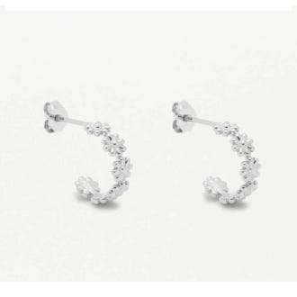 image of the silver plated hoop earrings, shaped with a daisy chain design