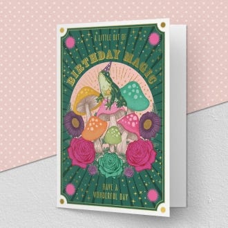 'A Little Bit of Birthday Magic' Frog & Toadstools Card