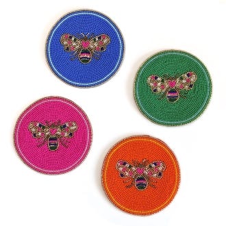 My Doris Love Bee Beaded Coasters, Set of 4