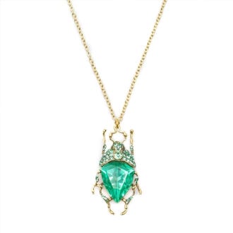Vintage Green Bug Pendant Necklace