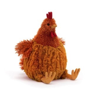 Cecile chicken from Jellycat, front view