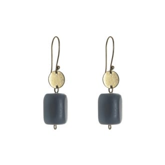Recycled Glass Barrel Earrings, Navy