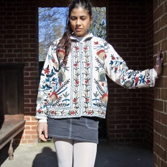 Hand Embroidered Cotton Jacket, Stone