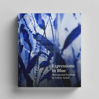 Expressions in Blue cover image. Close-up of cobalt painted monumental porcelain.