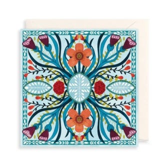 Herbarium Pale Blue Floral Border Greeting Card