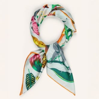 Jungle Print Powder Mint Silk Scarf
