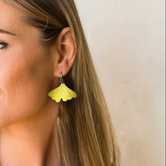 Featuring Golden Ducks Foot Ginkgo Leaf Earrings