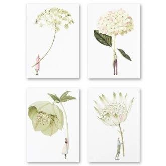 In Bloom Notecards Set, Green Flowers