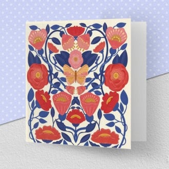 Herbarium Butterfly and Pink Florals Greeting Card