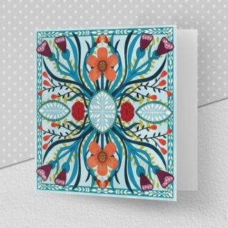 Herbarium Pale Blue Floral Border Greeting Card