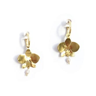 Kew Orchid Pearl Hoop Earrings