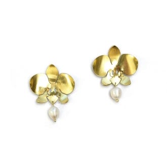 Kew Orchid Pearl Stud Earrings