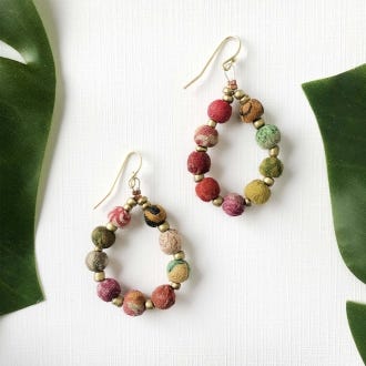 Kantha Beaded Teardrop Earrings