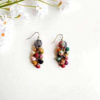 Kantha Dangle Cluster Earrings