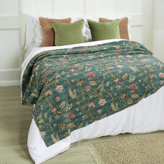 Kantha Cotton Throw, Teal