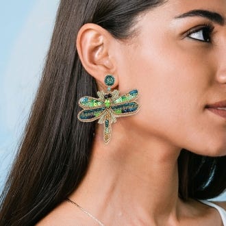 My Doris Beaded Dragonfly Earrings, Green & Teal