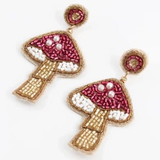 My Doris, Pink Mushroom Beaded Earrings