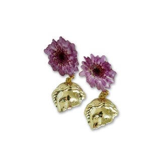 Athens Face & Flower Gold Plated Earrings