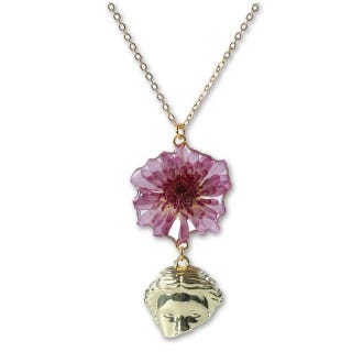 Athens Face & Flower Gold Plated Pendant Necklace