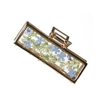 Handmade Resin Claw Clip with Pressed Moss & Forget-me-not