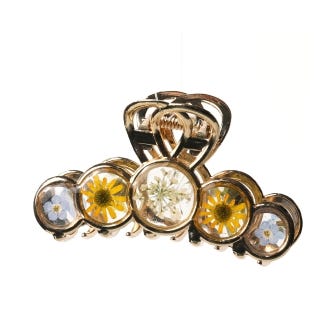 Handmade Yellow & Fern Round Claw Clip
