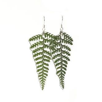 Large Fern Silver Drop Earrings