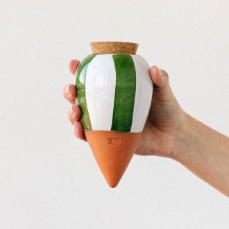 Hydrating Olla Self Watering System, Green White Stripes