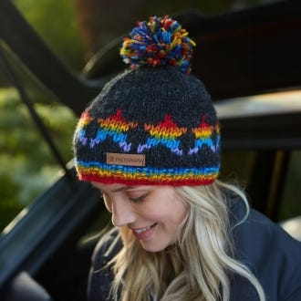 Rainbow Star Bobble Beanie Hat, Charcoal