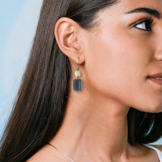 Recycled Glass Barrel Earrings, Navy