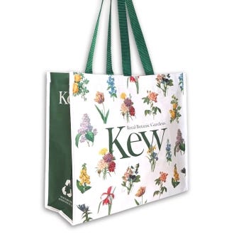 Recycled Plastic Green Floral Shopping Bag, close up