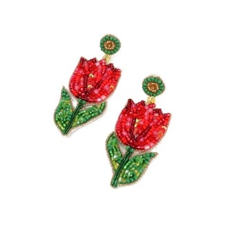 Red Tulip Beaded Earrings