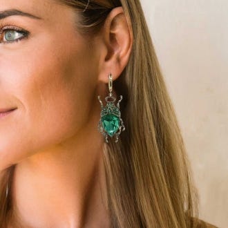 Vintage Green Bug Drop Earrings