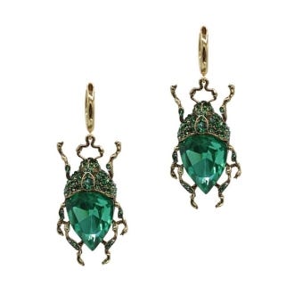 Vintage Green Bug Drop Earrings