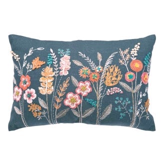 Embroidered Midnight Garden Cushion