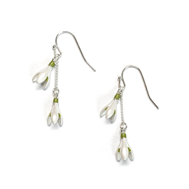 Snowdrop Earrings hand enamelled in white tones and silver finish - from Alexander Thurlow design