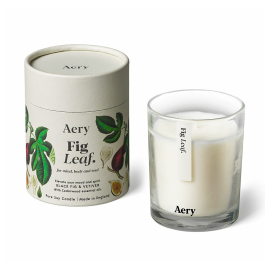 Aery Fig Leaf for mind, body and soul packaging with candle.