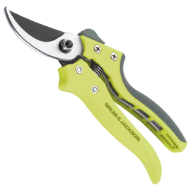 Image of the Bypass Secateurs with green plastic handle and stainless-steel blades