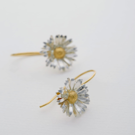 Big Daisy Silver & Gold Plated Hook Earrings