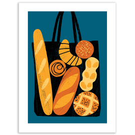 image of bread in a bag print, on a dark blue background