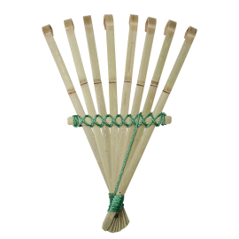 Traditional bamboo Hand Rake with green thread.