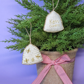 Kew x Katie Larmour Beehive Decoration - Recycled Linen on Christmas tree