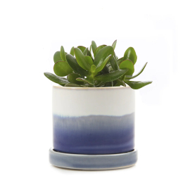 Minute Ceramic Pot And Saucer Set With Drainage hole, Blue Layers, from Chive.com