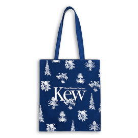 Kew Cotton Tote bag with white botanical pattern on a blue base