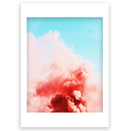 Print featuring pink smoke on a pale blue background with a small white border.