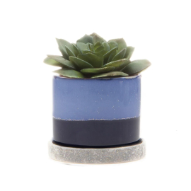 Minute Ceramic Pot And Saucer Set With Drainage hole, Cobalt Blue, from Chive.com