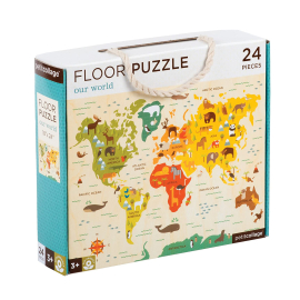 Floor puzzle: our world. 24 pieces. 3+. Box features rope handle so that it can be carried around.