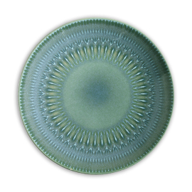 Influenced by the intricate patterns and colours from a diverse range of bugs, the Living Jewel’s dinner plate in green and blue colours, marries perfectly the past and present. Modern pattern. 