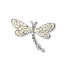 Image of the dragonfly brooch on plain white background. The brooch is silver plated.