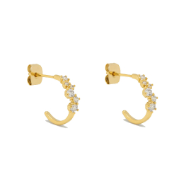 Delicate gold plated earrings by Estella Bartlett, topped with pretty cubic zirconia detailing. Features an open hoop silhouette with a butterfly back fastening.